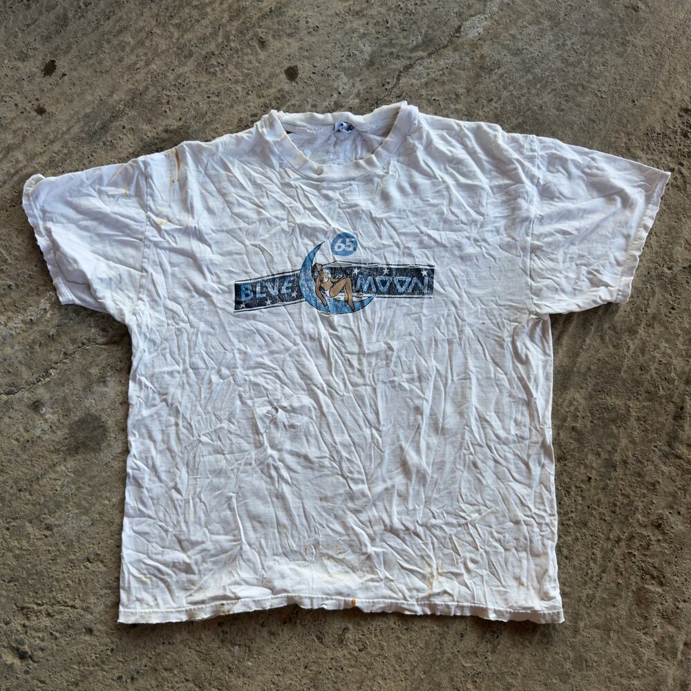 Vintage Blue Moon Brewing Company Shirt White Tee Graphic Men's XL Thrashed